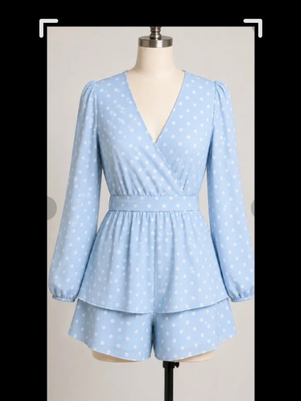 Light Blue Polka Dot Wrap Romper